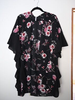 Black Floral Ruffle Kimono Jack & Missy - OS Whimsigoth Fairycore Emo